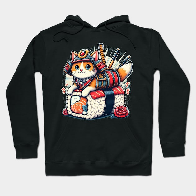 Cute Sushi Samurai Cat | Women’s Japanese Cat Lover Hoodie by CP6Design